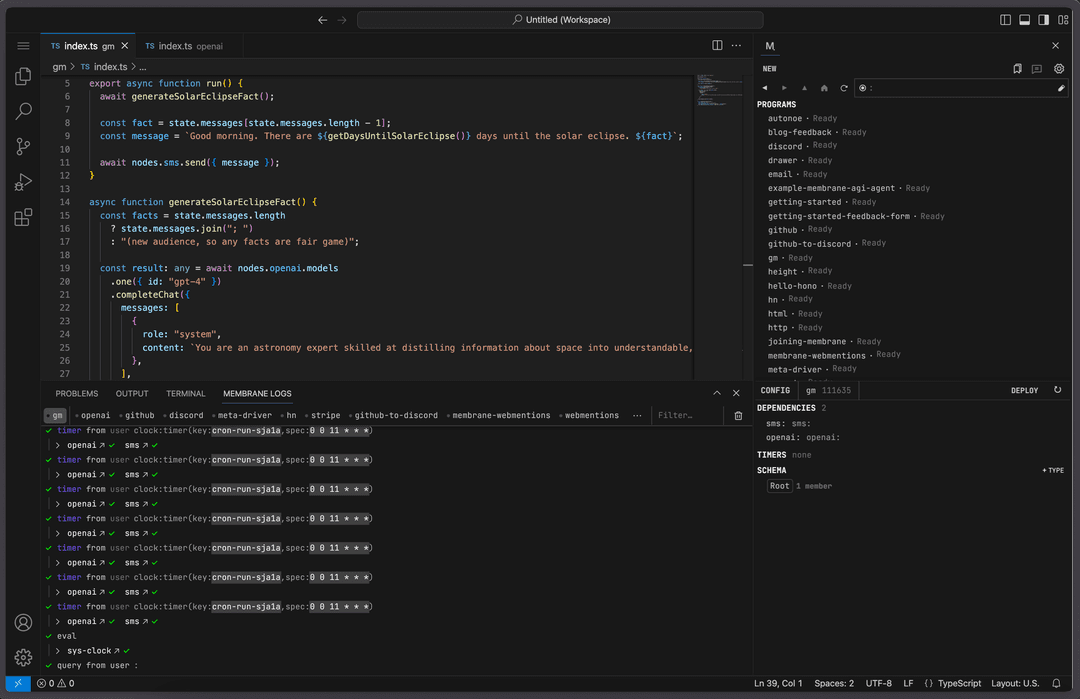 A screenshot of the Membrane UI showing how it's integrated into VS Code