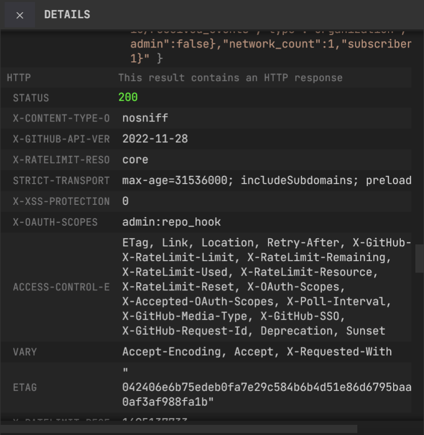 A screenshot of the Membrane UI showing the details of an HTTP response