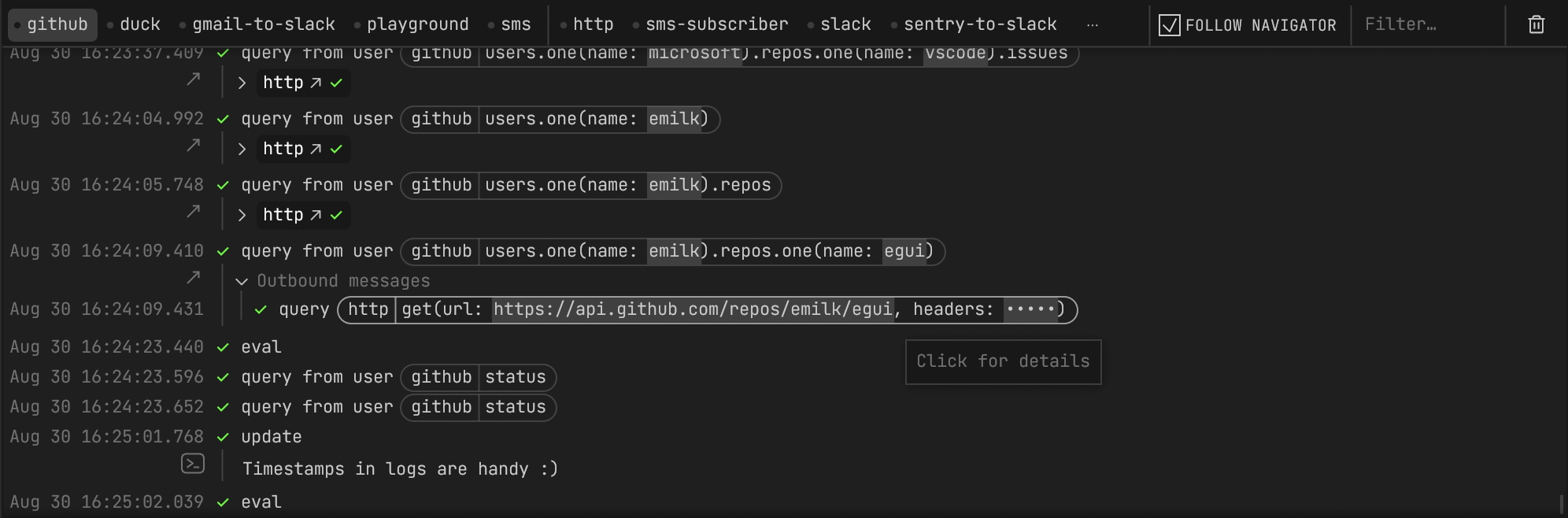 Membrane Logs for the github driver